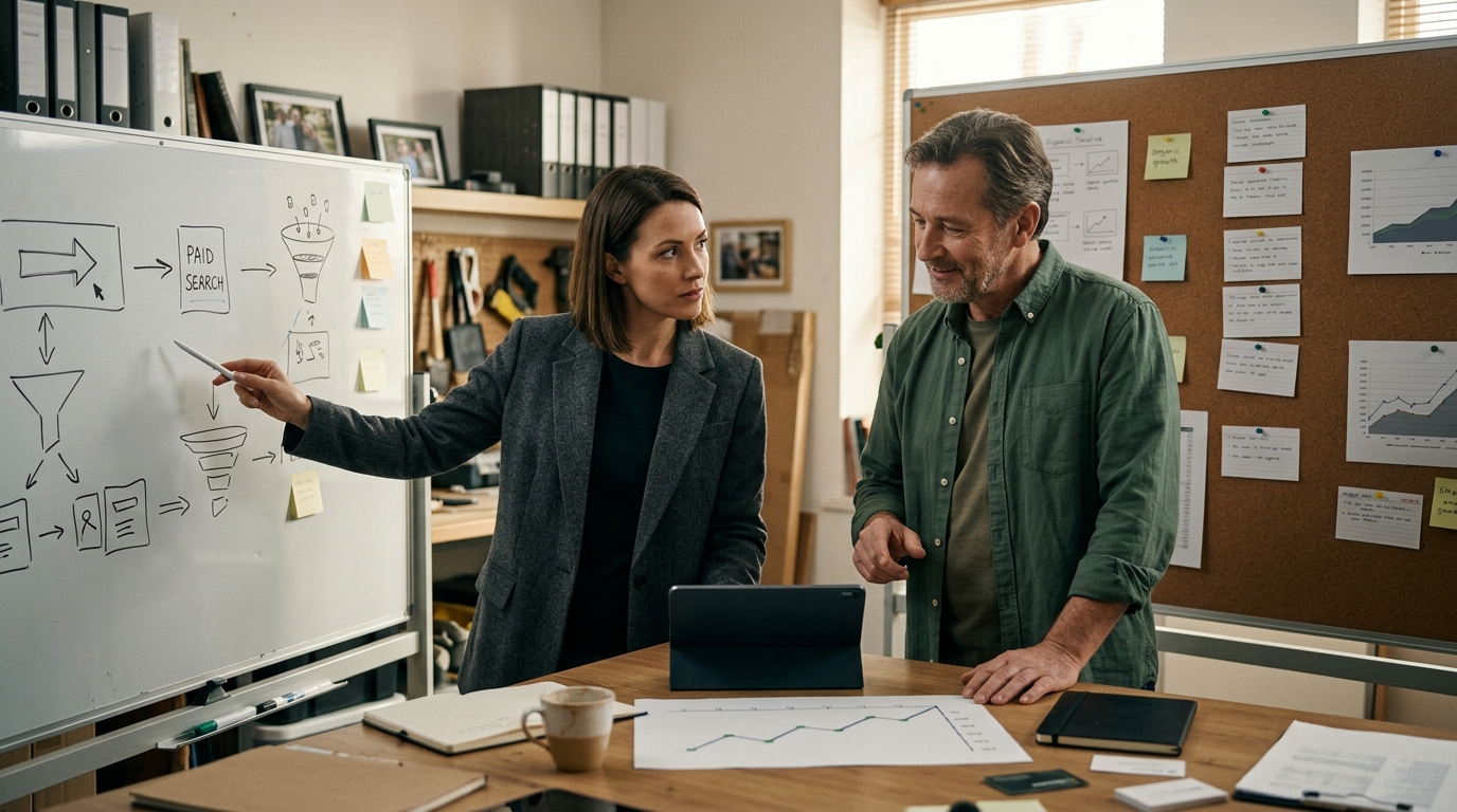 Marketing strategist comparing paid search and organic growth plans